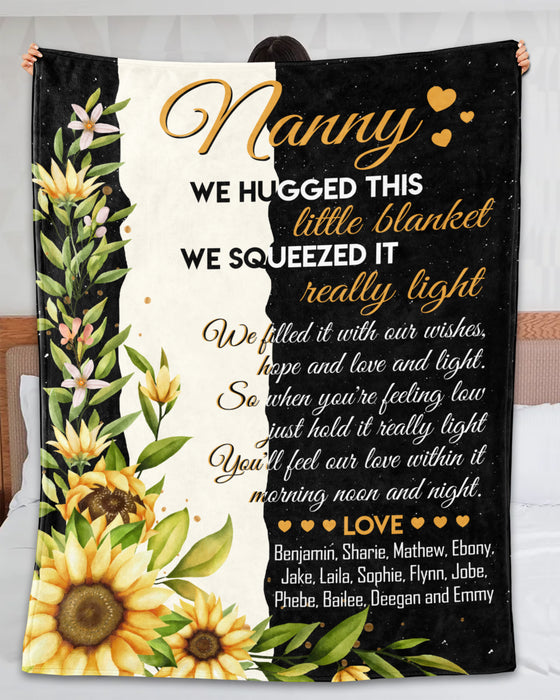 Personalized Blanket For Grandma Nanny We Hugged This Little Blanket Sunflower Printed Custom Grandkids Name