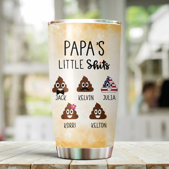 Personalized Tumbler For Grandpa From Grandkids Funny Papa's Little Shits Cute Emotion Custom Name Travel Cup Xmas Gifts