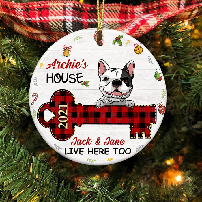 Personalized Ornament For Dog Lovers Dog Home Live Here Key Buffalo Plaid Custom Name Tree Hanging Gifts For Christmas