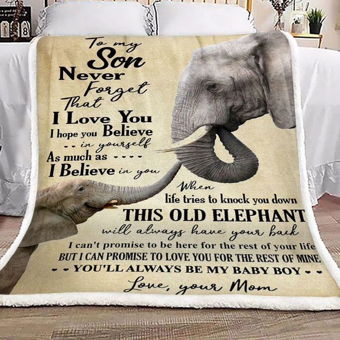 Personalized To My Son Fleece Blanket From Mom This Old Elephant Will Always Have Your Back Elephant Family Vintage