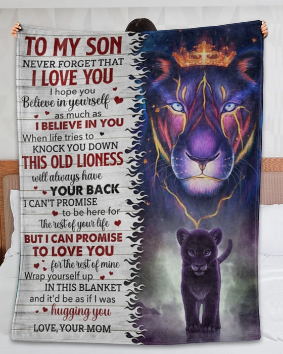 Personalized To My Son Blanket From Mom Never Forget That I Love You Old Lion With Crown & Baby Lion Printed