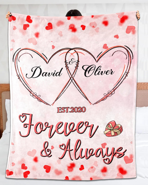 Personalized Valentine Blanket For Couple Forever & Always Heart In Heart Printed Blankets Custom Name & Year