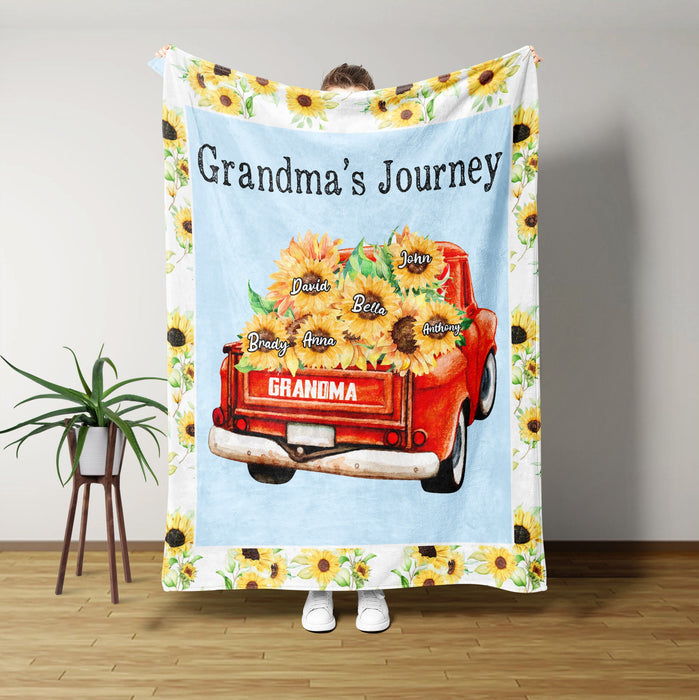 Personalized To My Grandma Blanket From Grandkids Sunflower Red Truck Journey Custom Name Gifts For Christmas