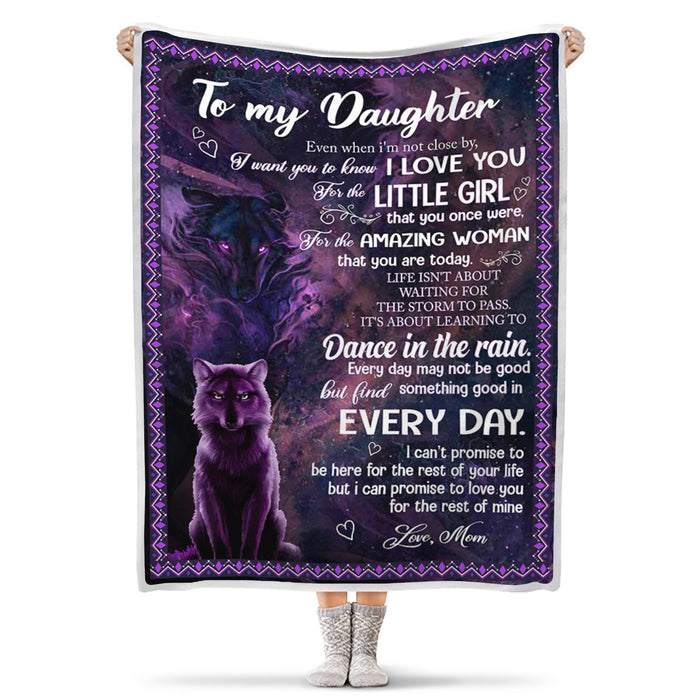 Personalized To My Daughter Blanket From Mom I Want You To Know I Love You Wolf Family Printed Galaxy Background