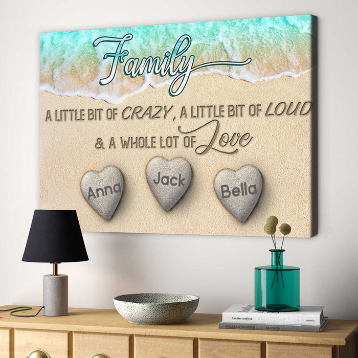 Personalized Wall Art Canvas For Family Whole Lot Of Love Hearts On The Beach Poster Print Custom Multi Name