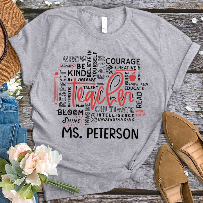 Personalized T-Shirt For Teacher Appreciation Monogram Graphic Design Custom Name Shirt Gifts For Back To School