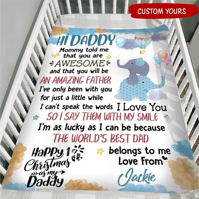 Personalized Blanket For New Dad From Baby Cute Elephant Mommy Told You're Awesome Custom Name Gifts For First Christmas