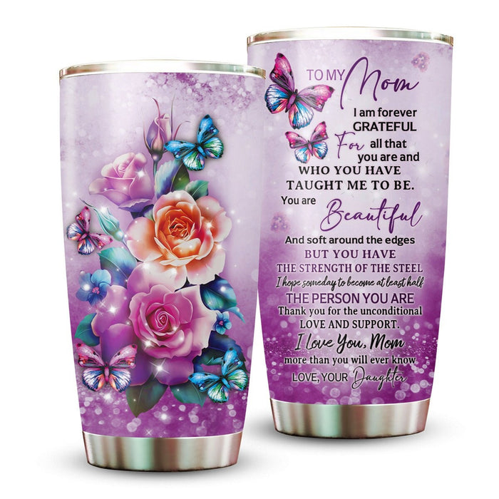 Personalized Tumbler To Mommy  Butterflies Roses I'm Forever Grateful Gifts For Mom Custom Name Travel Cup For Birthday