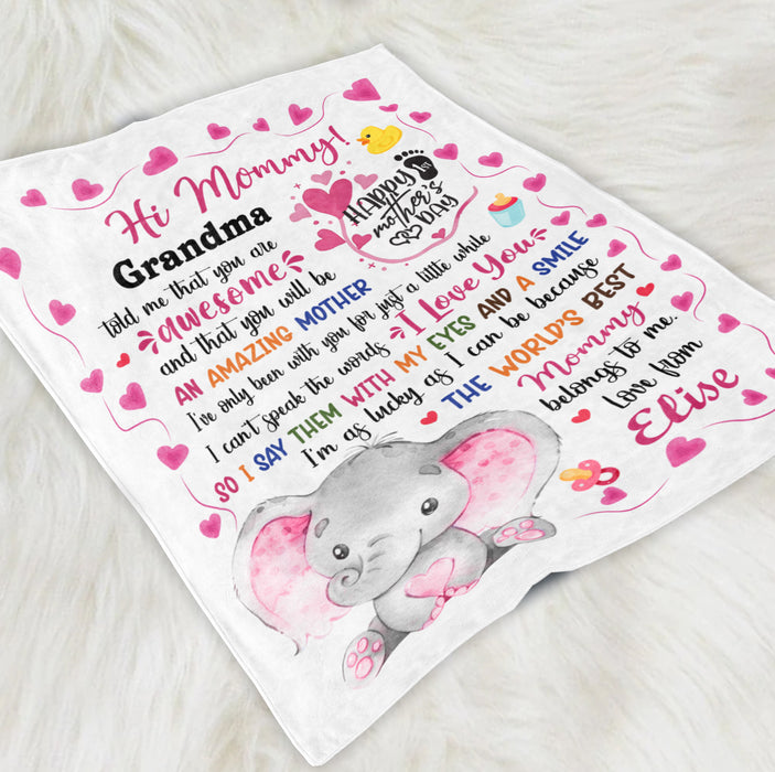 Personalized Blanket For First Time Mom Pink Elephant Mommy Belongs To Me Custom Name Gifts For First Mothers Day