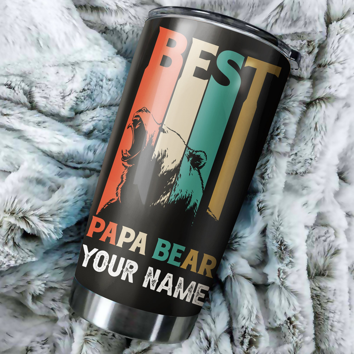 Personalized Tumbler For Grandfather From Grandchild Retro Vintage Best Papa Bear  Custom Name Travel Cup Birthday Gifts