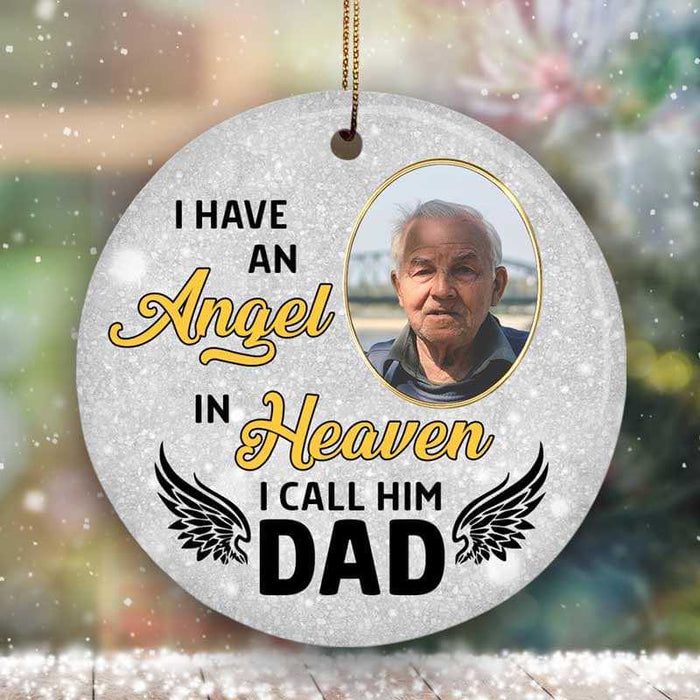 Personalized Memorial Ornament For Dad In Heaven Angle Wings In Heaven Custom Name & Photo Tree Hanging Funeral Gifts