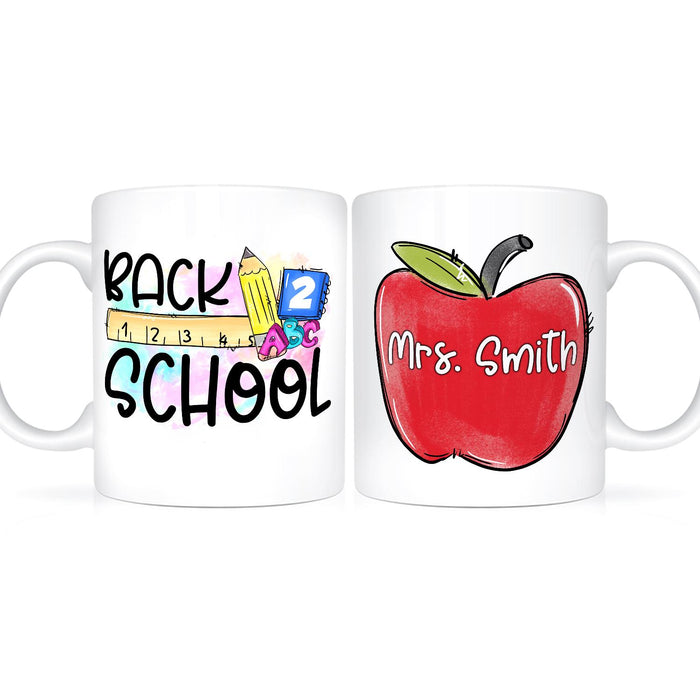 Personalized Ceramic Coffee Mug For Teacher School Stationary & Apple Print Custom Name 11 15oz Back To School Cup