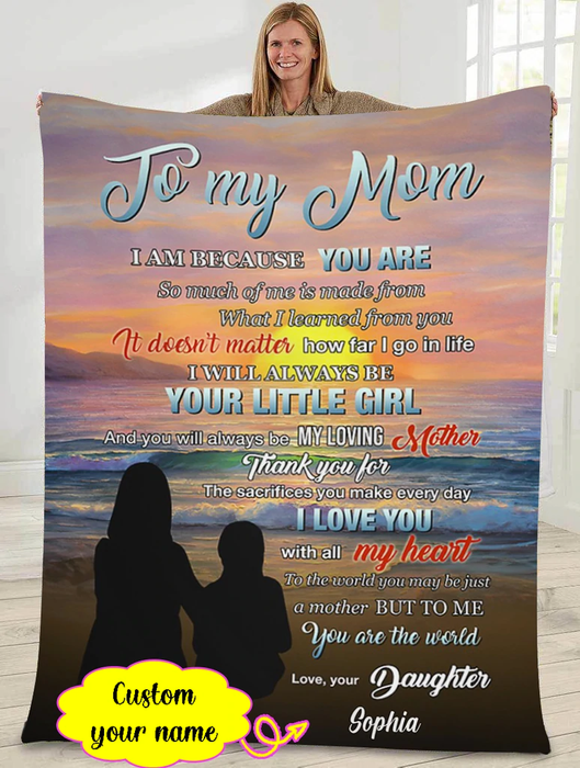 Personalized Fleece Blanket To My Mom Mommy & Daughter On The Sunset Beach Blankets Custom Name