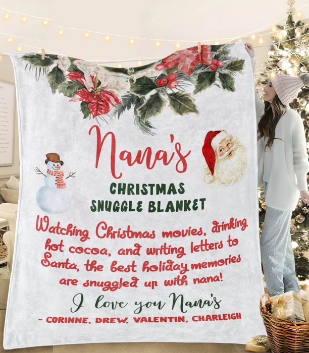 Personalized To My Grandma Blanket From Grandkids Snuggled Up With Nana Snowman Custom Name Gifts For Birthday