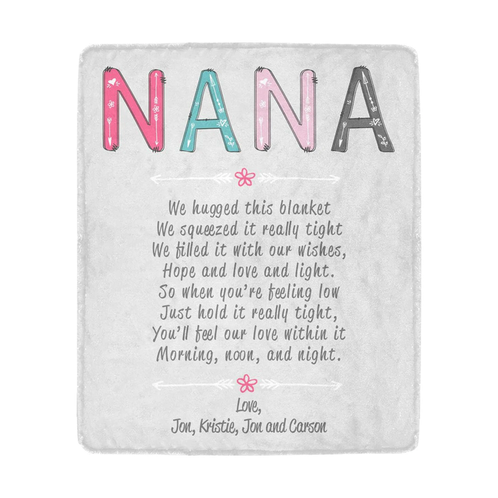 Personalized Blanket For Grandma Nana We Hugged This Blanket Cute Flower & Arrow Printed Custom Grandkids Name