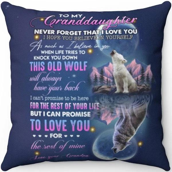 Personalized To My Granddaughter Square Pillow Never Forget That I Love You Wolves Custom Name Sofa Cushion Xmas Gifts