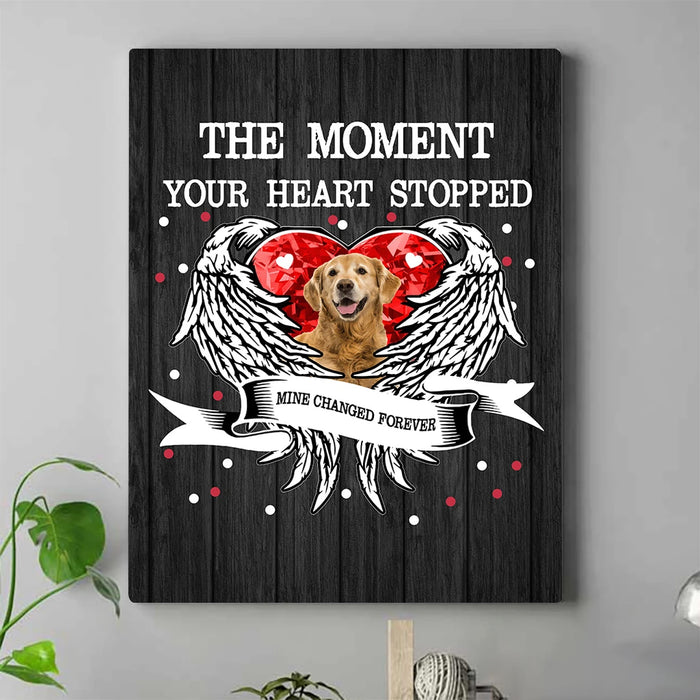 Personalized Memorial Canvas Wall Art For Loss Of Cat Dog The Moment Your Heart Stopped Angel Wings Custom Name & Photo