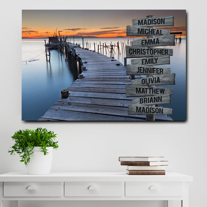 Personalized Canvas Wall Art Gifts For Family Sunset Lake Dock Wooden Street Signs Custom Name Poster Prints Wall Decor