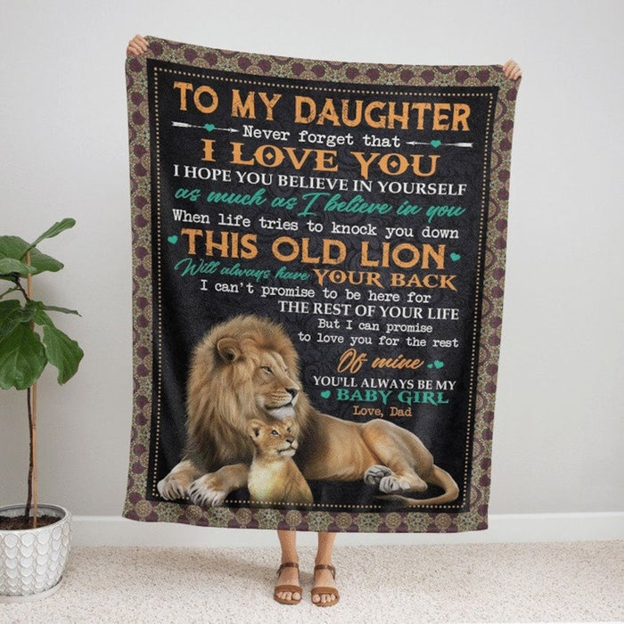 Personalized To My Daughter Blanket From Dad Never Forget That I Love You Old Lion & Baby Lion Printed Custom Name