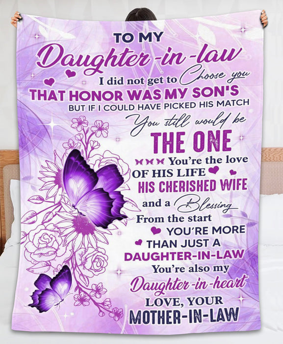 Personalized To MyDaughter In Law Blanket Purple Butterflies Blessing From The Start Custom Name Gifts For Christmas