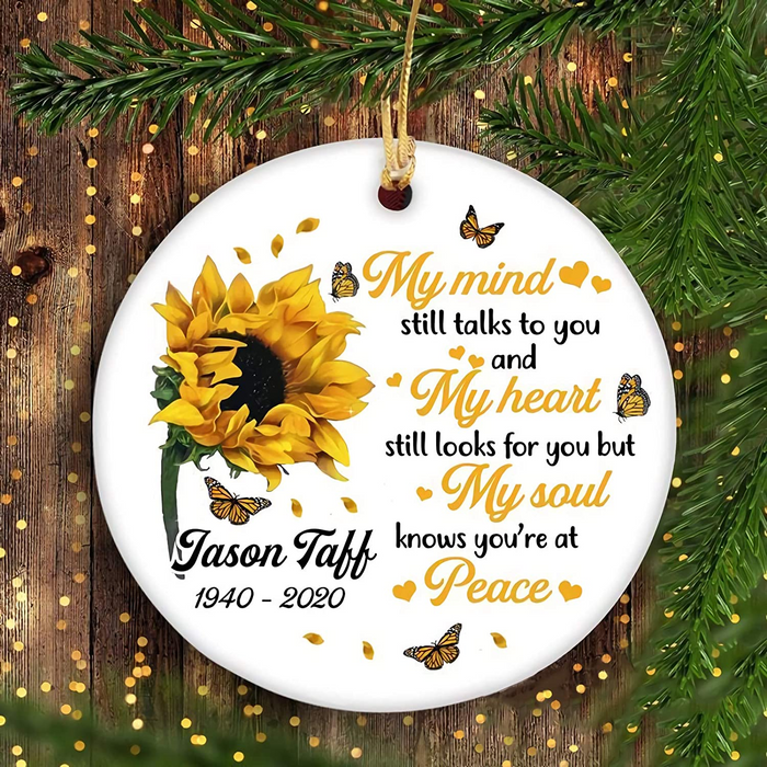 Personalized Memorial Ornament For Loved One In Heaven Sunflower Knows You're At Peace Custom Name Sympathy Gifts