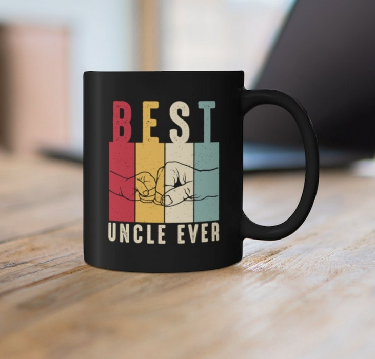 Novelty Coffee Mug For Uncle From Niece Nephew Best Uncle Ever Retro Vintage Fist Bump Black Cup Gifts For Christmas