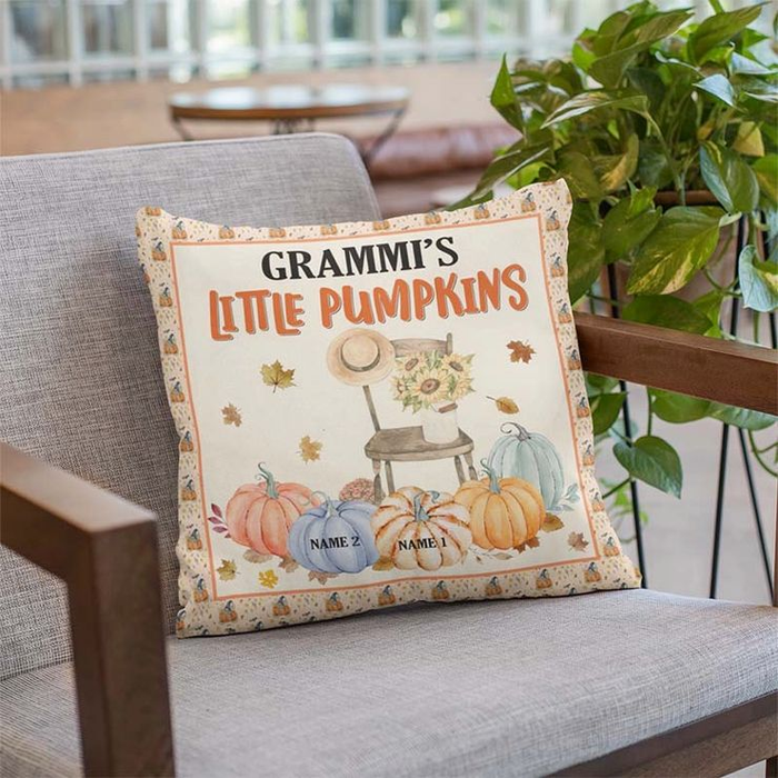 Personalized Square Pillow Gifts For Grandma Little Pumpkins Vintage Custom Grandkids Name Sofa Cushion For Thanksgiving