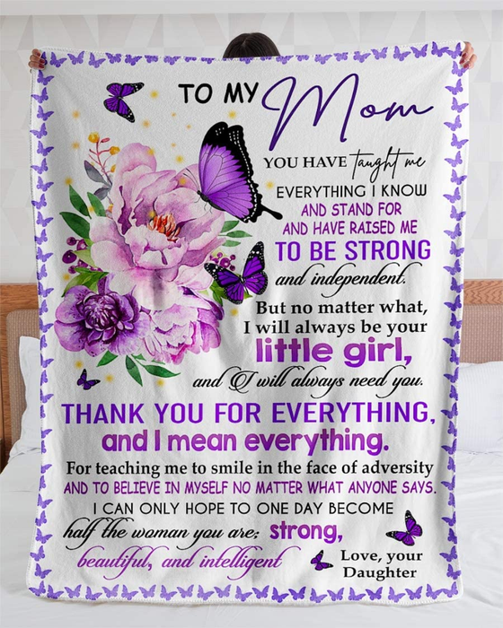 Personalized Fleece Blanket To My Mom From Daughter Purple Butterflies & Flower Design Prints Custom Name Throw