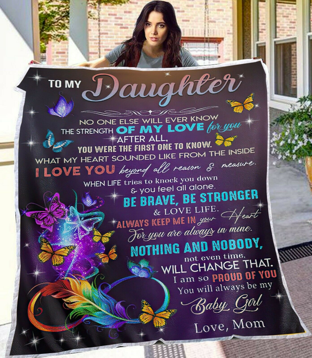 Personalized Fleece Blanket To My Daughter Colorful Butterfly & Feather Premium Blankets Custom Name