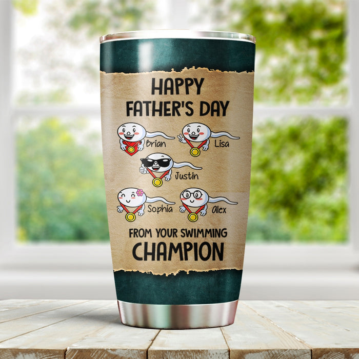 Personalized To My Dad Tumbler From Son Daughter Funny Swimming Naughty Sperms Custom Name Travel Cup Gifts Bday Gifts