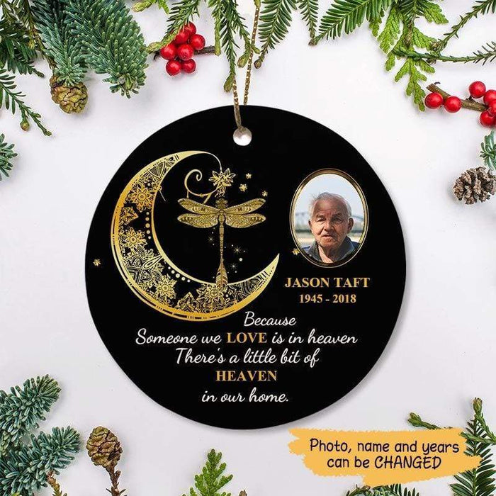 Personalized Memorial Ornament For Loved One In Heaven Dragonfly Mandala Custom Name & Photo Tree Hanging Funeral Gifts