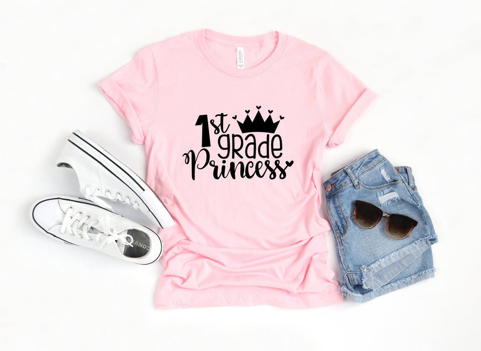 Personalized T-Shirt For Kids 1st Grade Princess Crown Printed Custom Grade Level Back To School Outfit Gift For Girl
