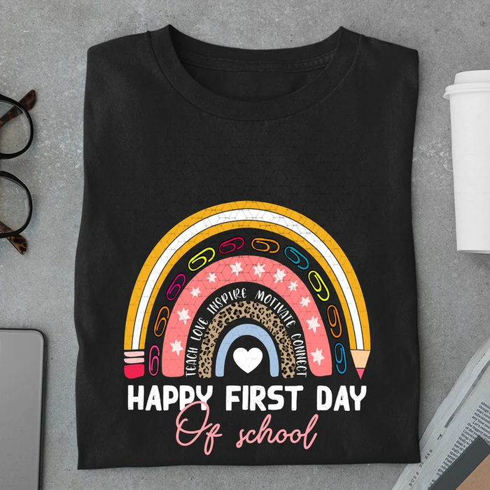 Classic T-Shirt For Teachers Happy First Day Of School Rainbow Leopard Design Back To School 2022 Outfit