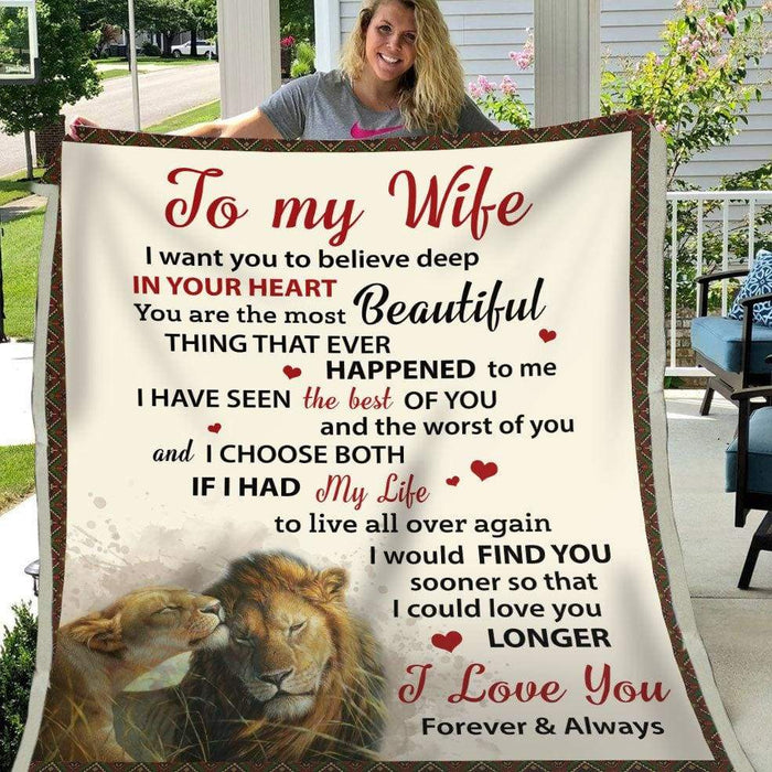 Personalized Lovely Blanket To My Wife I Love You Forever & Always Print Lion Couple Custom Name Blanket For Valentines