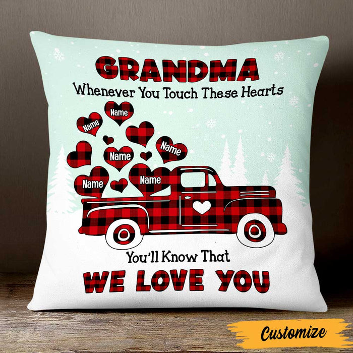 Personalized Square Pillow Gifts For Grandma Whenever You Touch These Hearts Plaid  Custom Grandkids Name Sofa Cushion