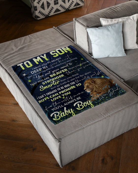 Personalized To My Son Blanket From Mom Dad Custom Name Believe Deep In Your Heart Lion Gifts For Birthday Christmas