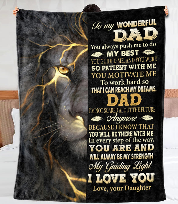 Personalized Blanket To My Dad From Daughter You Motivate Me Half Black Lightning Lion Printed Custom Name