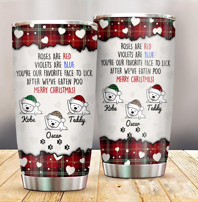 Personalized Tumbler For Dog Owers Favorite Face To Lick Red Plaid Custom Name Travel Cup Gifts For Birthday Christmas