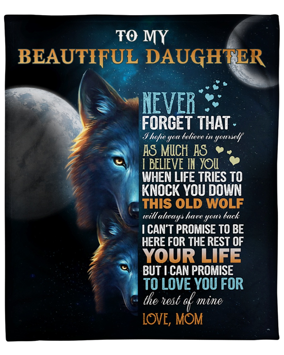 Personalized Premium Blanket To My Beautiful Daughter Full Moon & Wolf Fleece Blankets Custom Name