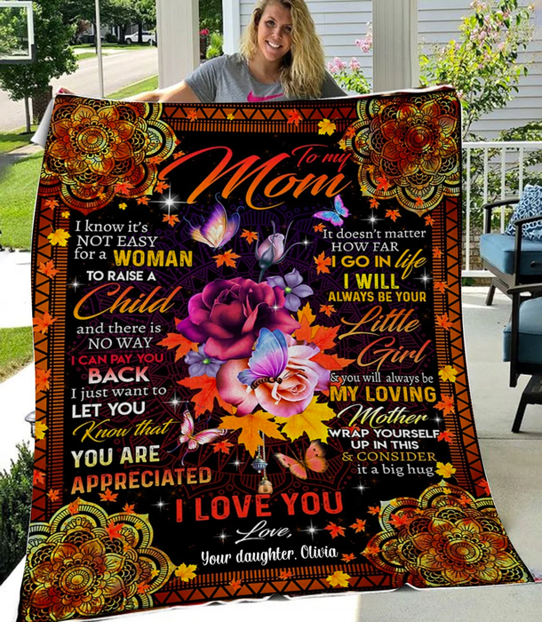 Personalized Mandala Blanket To My Mom Color Flower & Butterfly Blanket For Mothers Day Custom Name