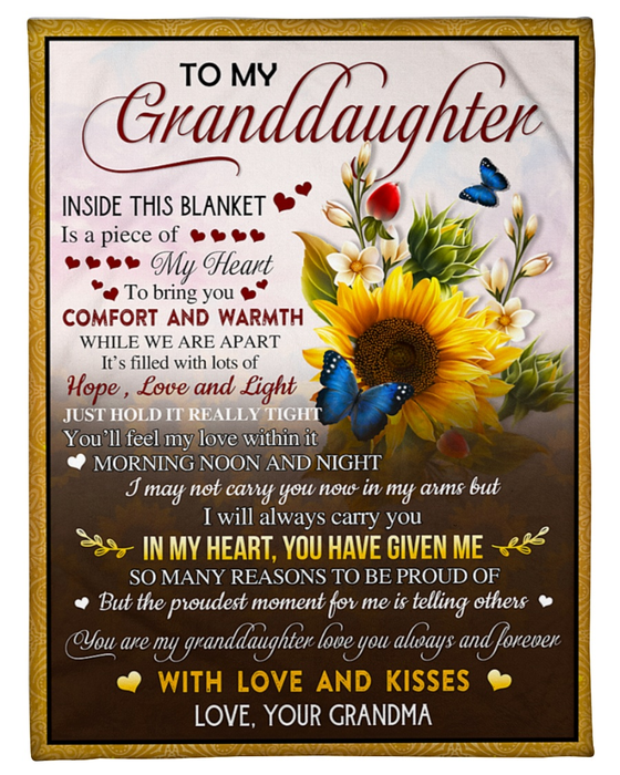 Personalized Blanket To My Granddaughter From Grandma Sunflower And Butterfly Printed Custom Name