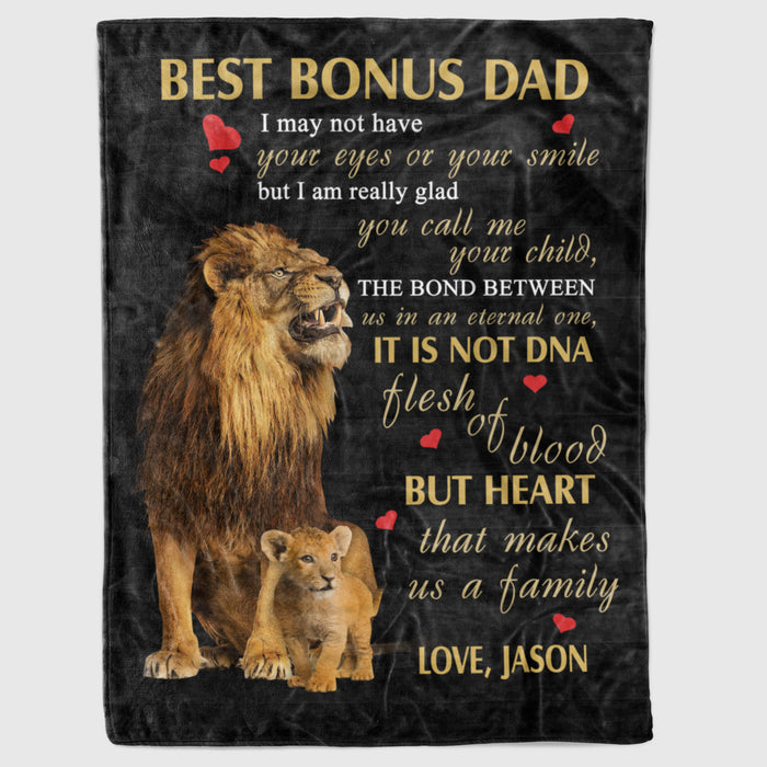 Personalized To My Bonus Dad Blanket From Son Daughter Not Your Eyes Or Your Smile Lion Custom Name Gifts For Christmas