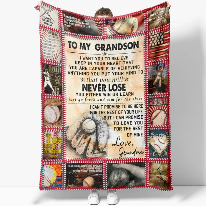Personalized Baseball Fleece Blanket To My Grandson From Grandma Vintage Glove & Ball Design Blanket Custom Name