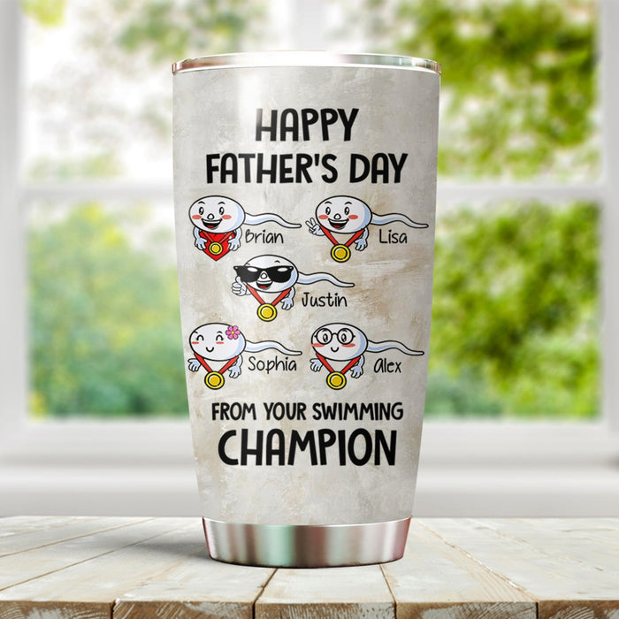 Personalized To My Dad Tumbler From Son Daughter Funny Swimming Naughty Sperms Custom Name Travel Cup Gifts Bday Gifts