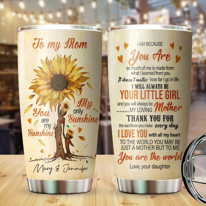 Personalized Tumbler To Mommy Sunflower Hand In Hand  Unique Gifts For Mom Custom Name Travel Cup For Birthday Christmas