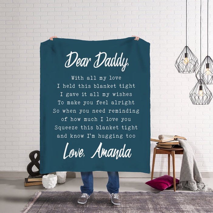 Personalized Dear Daddy Blanket From Son Daughter With All My Heart I Held This Blanket Tight Navy Premium Blanket