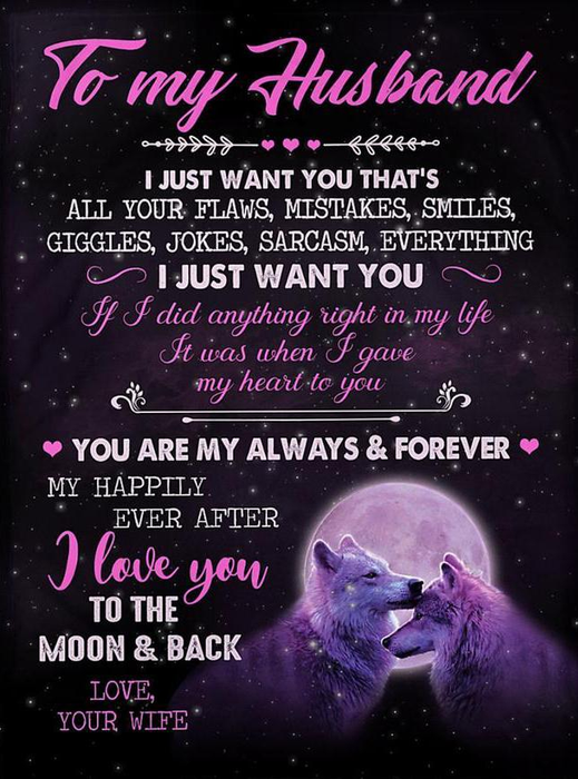 Personalized To My Husband Blanket From Wife You Are My Always & Forever My Happily Ever After Wolf Couple Printed