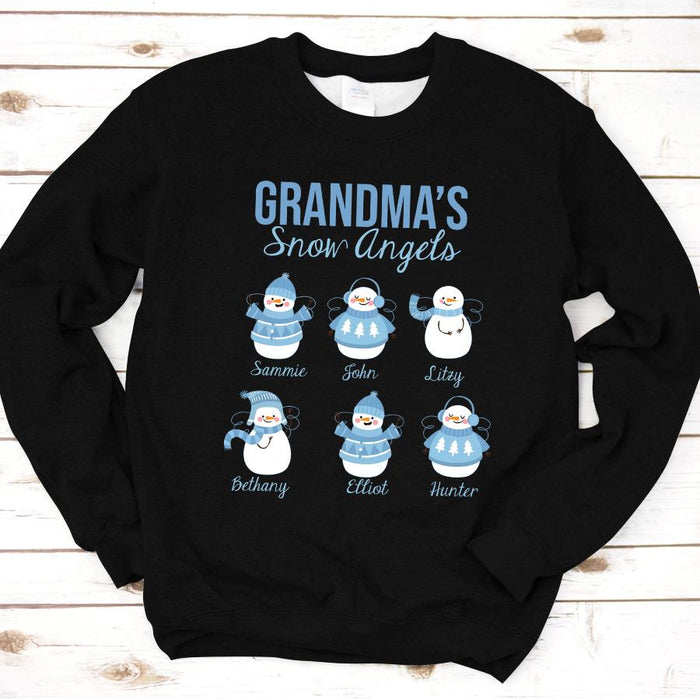 Personalized T-Shirt Sweatshirt Grandma's Now Angles Cute Snowman Printed Customized Grandkids Name