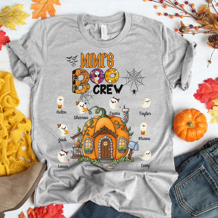 Personalized T-Shirt For Grandma Mimi's Boo Crew Custom Grandkid's Name Cute Pumpkin House Ghost & Spider Printed