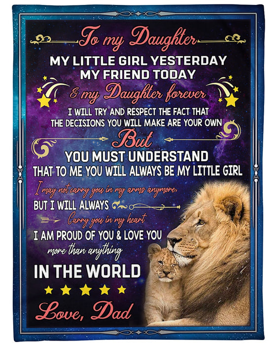 Personalized Blanket To My Daughter From Dad I Will Always Old Lion & Cub Print Galaxy Background Custom Name